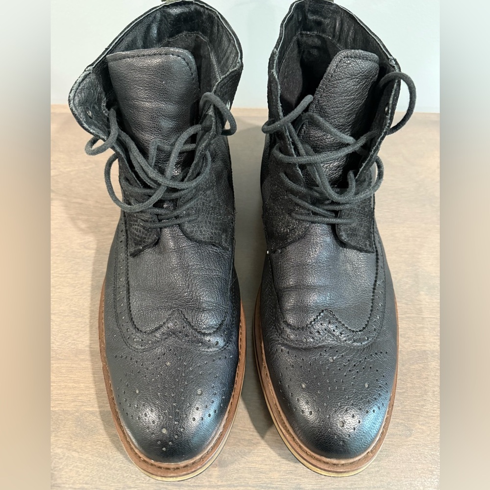 Aldo Black Leather Wingtip Boots Size 12